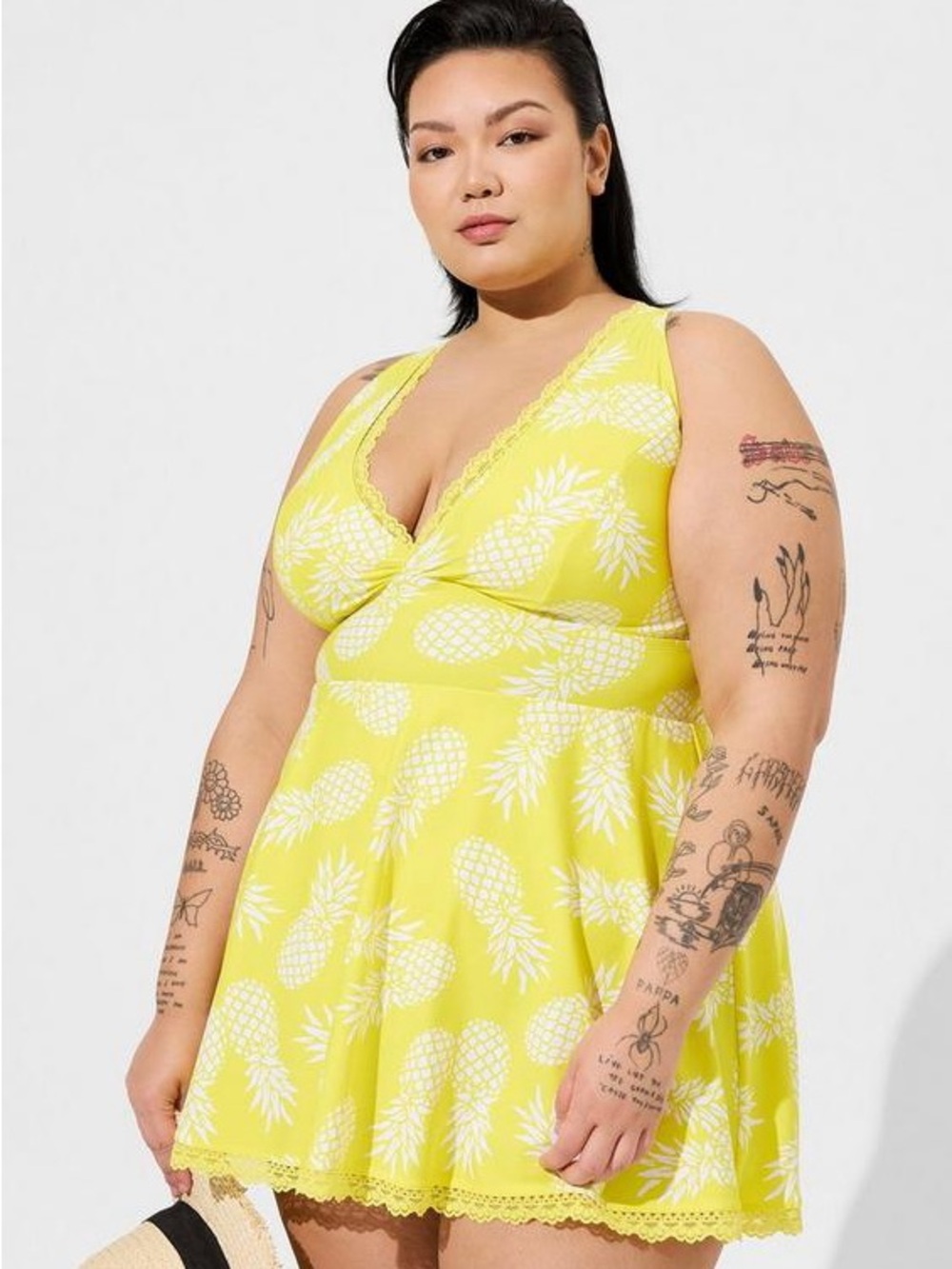 Torrid Wireless Swim Dress With Brief Yellow Pineapple Size 2